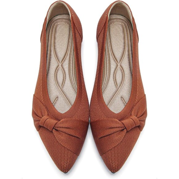Women's Pointed Toe Knit Brown Flats Comfortable Lightweight Dressy Casual Shoes - Picture 1 of 9